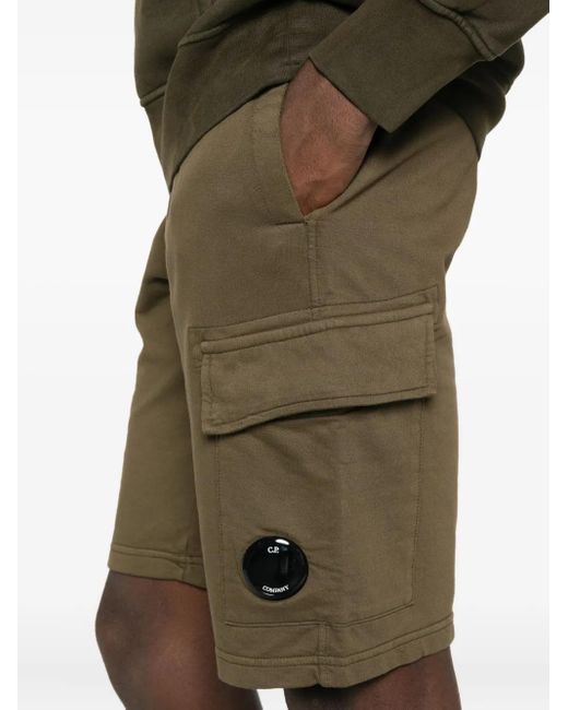C P Company Green Drawstring-Waist Cargo-Pocket Shorts for men
