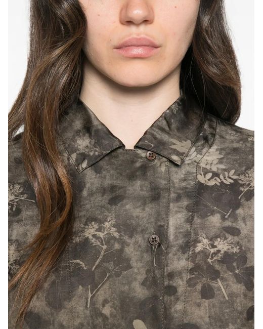 Uma Wang Green Floral-Print Long-Sleeve Shirt