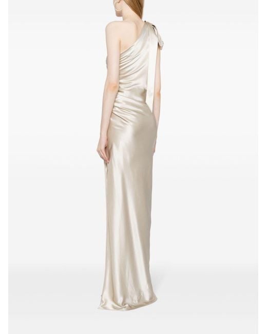 Michelle Mason White Asymmetric Silk Maxi Gown