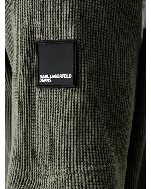 Karl Lagerfeld Green Waffle-Knit Logo-Patch T-Shirt for men