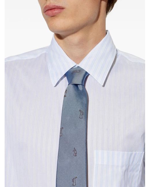Paul Smith Blue Rabbit-Embroidered Silk Tie for men