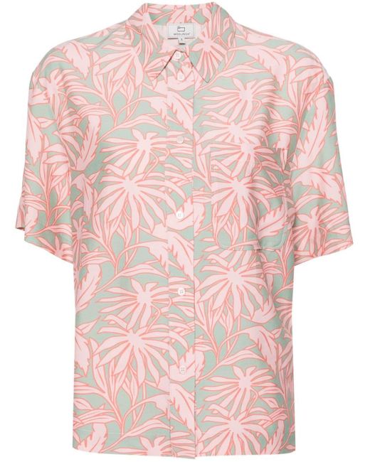 Woolrich Pink Cady-Hemd mit Blatt-Print