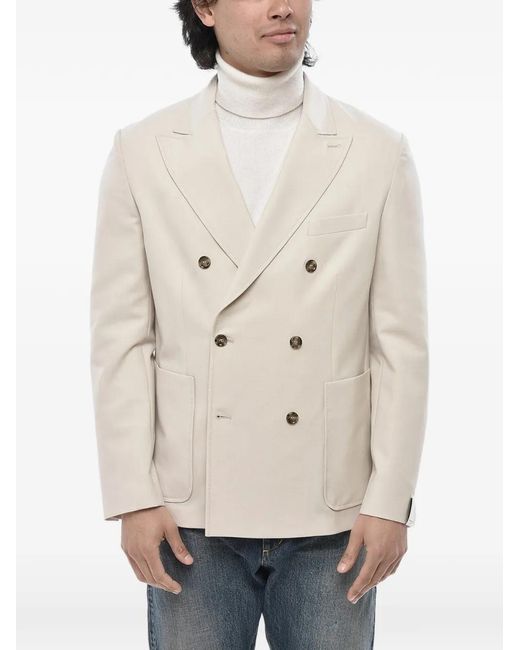 Paolo Pecora Natural Double-Breasted Patch-Pocket Blazer for men