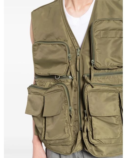 Hed Mayner Green Multi-Pocket Gilet for men