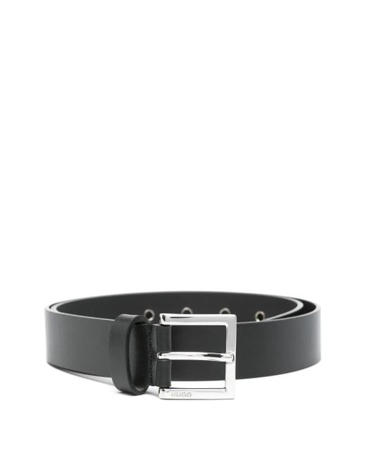 HUGO Gray Logo-Engraved Belt