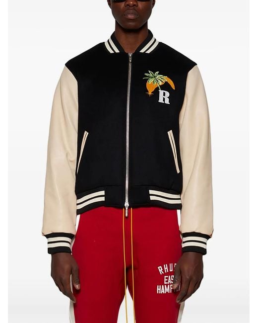 Rhude Black Logo-Embroidered Bomber Jacket for men