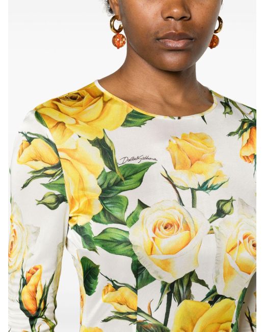 Dolce & Gabbana Yellow Ausgestelltes Midikleid mit Blumen-Print