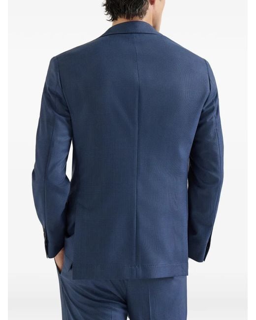 Brunello Cucinelli Blue Super 150S Virgin-Wool Prince Of Wales Blazer for men