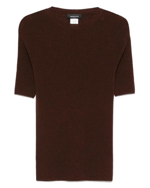 Fabiana Filippi Brown Ribbed Short-Sleeve Top
