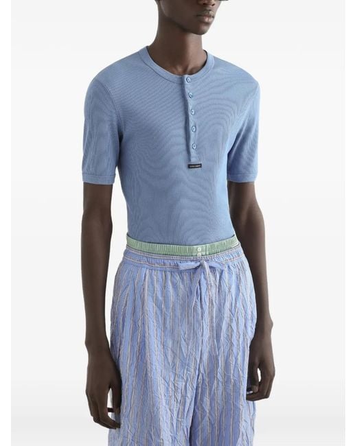 Dolce & Gabbana Blue Serafino Cotton T-Shirt for men