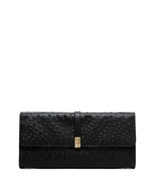 Loulou de Saison Black Mohini Ostrich-Effect Leather Clutch Bag