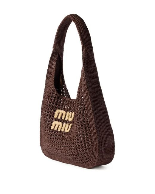 Miu Miu Brown Raffia-Effect Woven Shoulder Bag