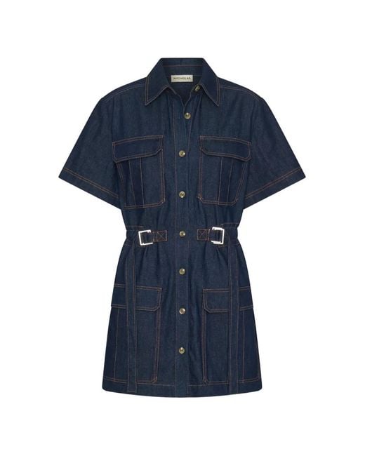 Nicholas Blue Button Belted Mini Dress