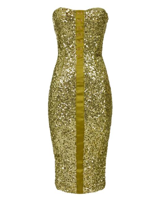 Elisabetta Franchi Green Sequin Strapless Midi Dress