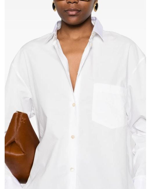 Forte_forte White Chest-Pocket Cotton Shirt