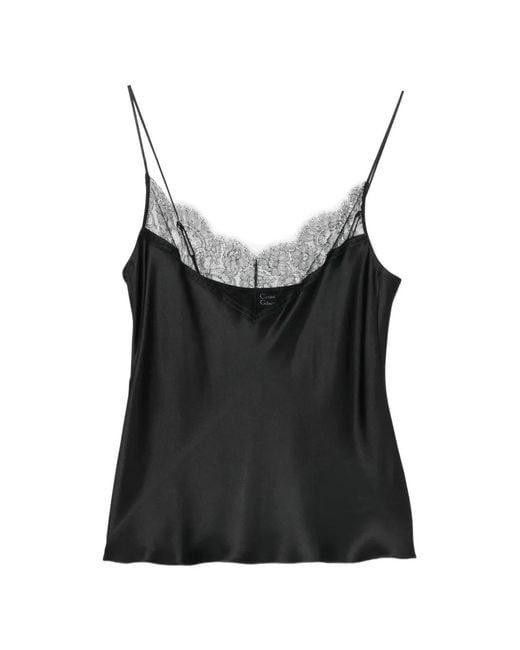 Carine Gilson Black Lace-Trim Camisole