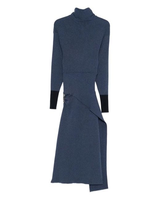 Lanvin Blue Safety Pin-Detail Roll-Neck Dress