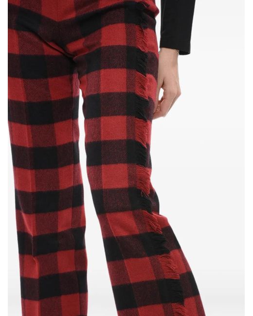 Woolrich Red Checked-Pattern Frayed-Edge Trousers
