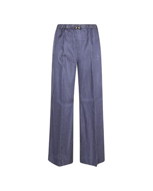 True Royal Blue Pinstripe-Pattern Drawstring Trousers