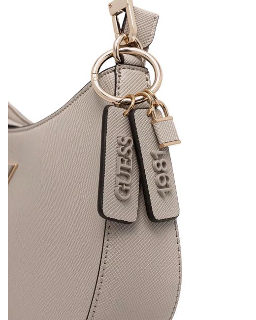 Guess White Noelle Logo Charm Shoulder Bag