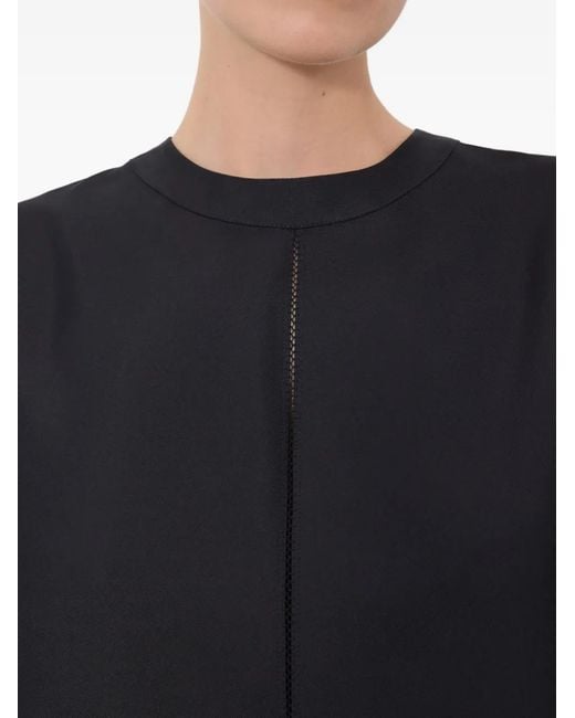 Loulou de Saison Black Havana Lace-Stitch Silk Top