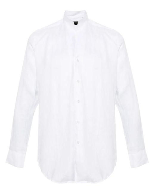 メンズ Dell'Oglio バンドカラー リネンシャツ White