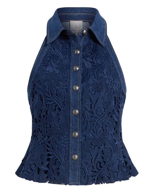 Cinq À Sept Blue Ronin Lace Button Top