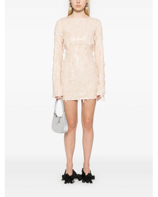 ROTATE BIRGER CHRISTENSEN Natural Sequins Boatneck Dress