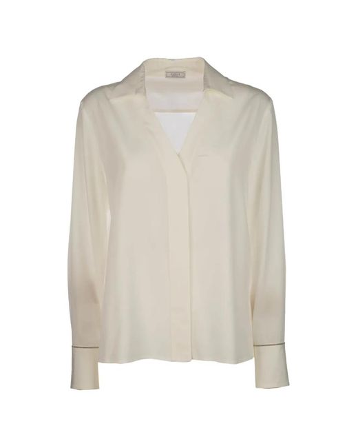 Peserico White V-Neck Long-Sleeve Blouse