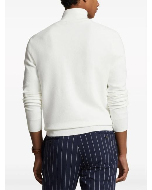 Polo Ralph Lauren White Polo Pony Quarter-Zip Jumper for men
