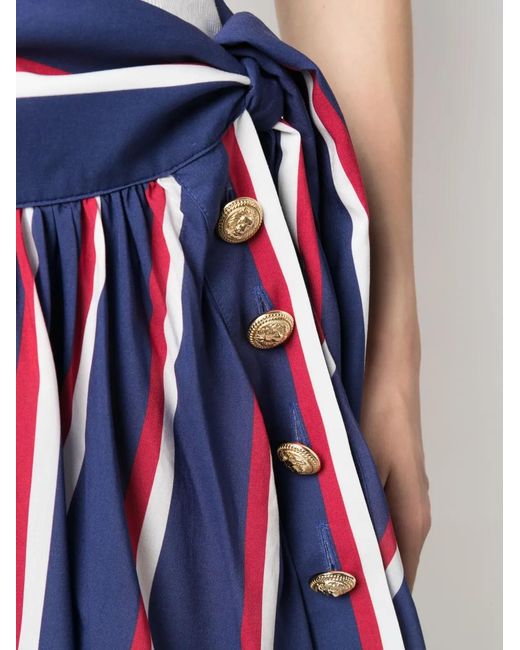 Balmain Blue Pleated Striped Miniskirt