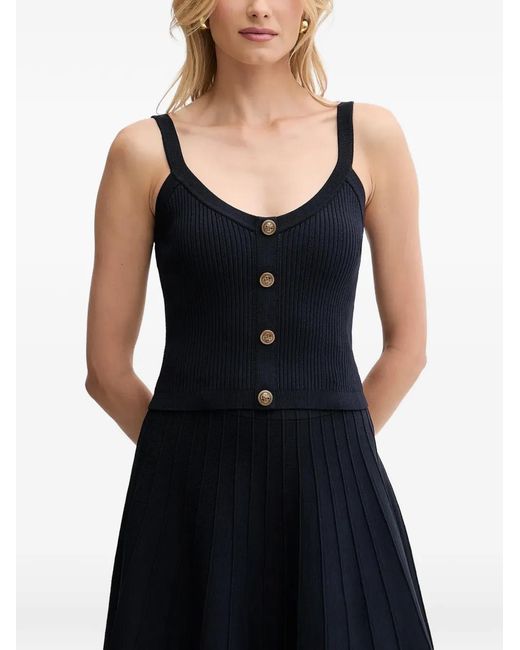 Guess Black Emmie Ribbed-Knit Button Top