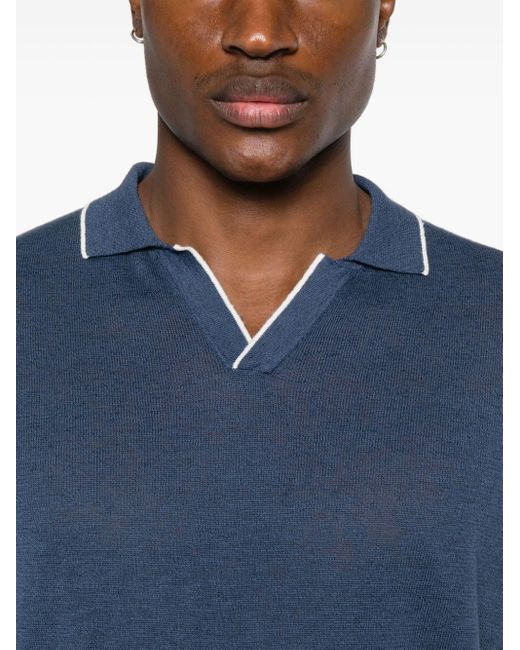 Fedeli Blue Fine-knit Polo Shirt for men
