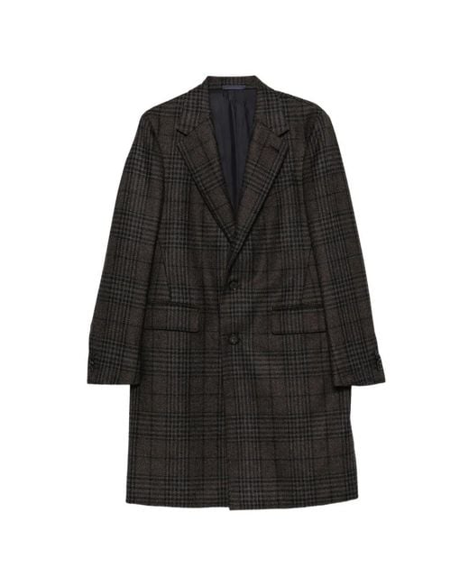 Caruso Black Checked Single-Breasted Coat for men