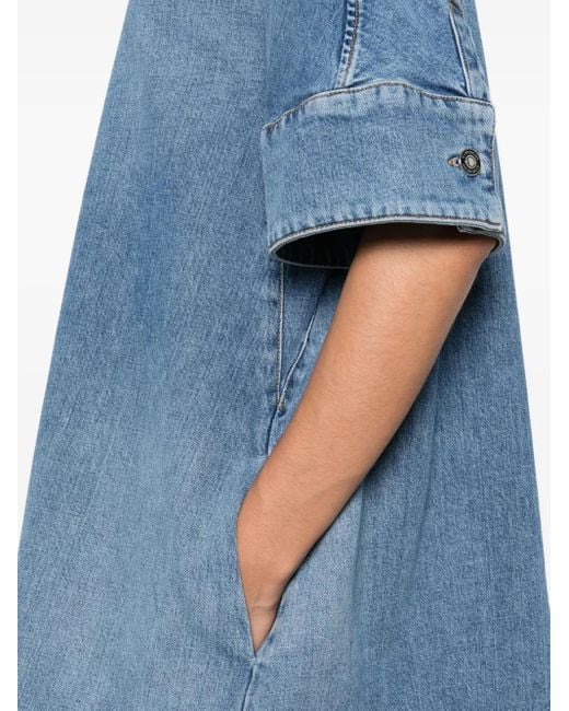 Givenchy Blue Embroidered Button-Placket Mini Dress