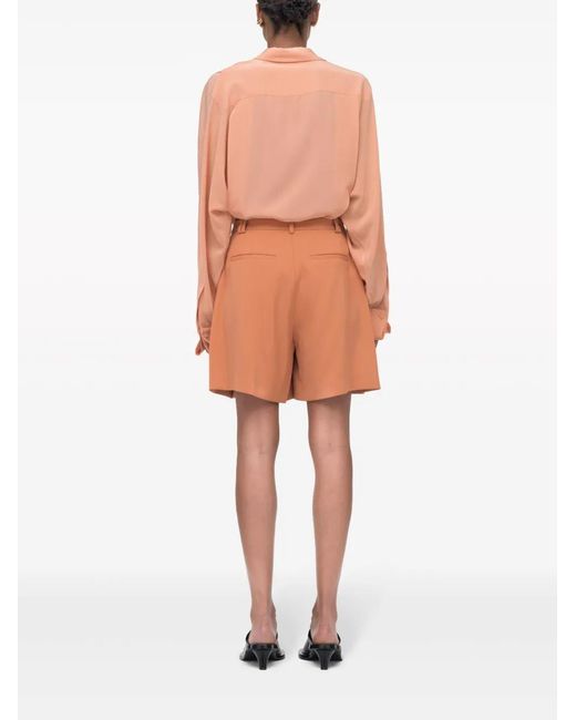 Another Tomorrow Orange High-Waisted Pleated Shorts