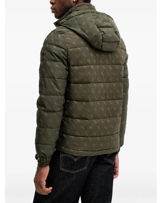 Guess Gray Hooded Patterned Puffer Jacket for men