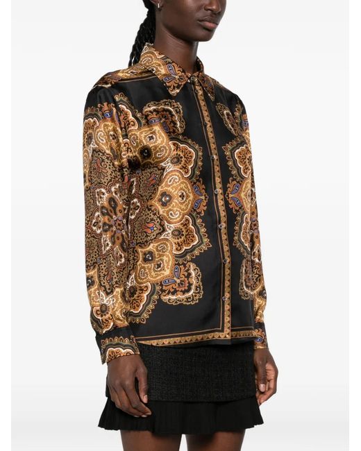 Sandro Brown Pattern Silk Shirt