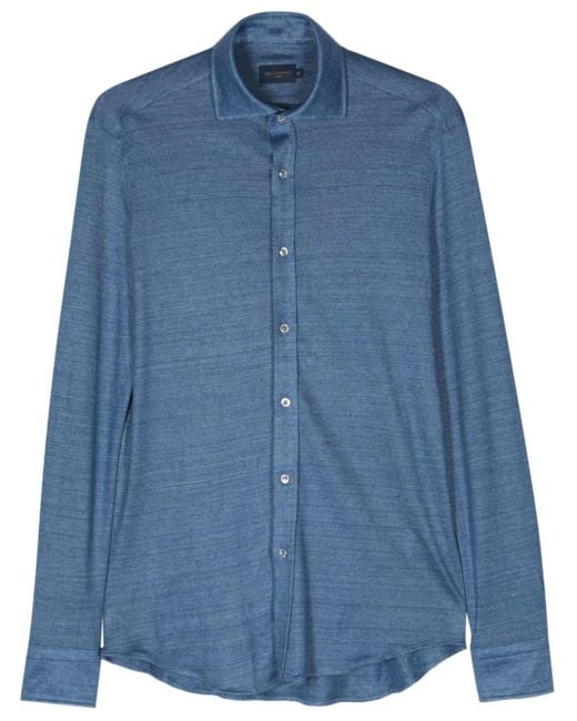 Paul & Shark Blue Spread-collar Linen Shirt for men