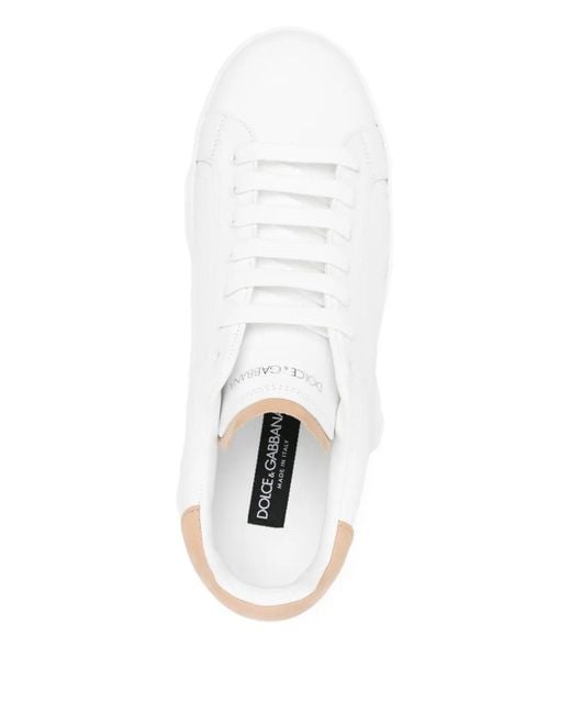 Dolce & Gabbana White Portofino Leather Panelled Sneakers for men