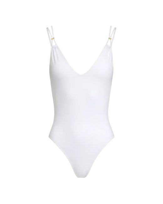 Elisabetta Franchi White Maillot De Bain À Bretelles Croisées Et Échancrure V