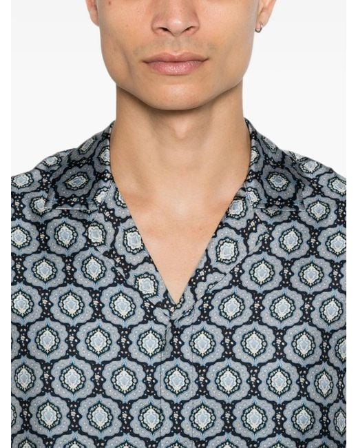 Orlebar Brown Gray Geometric-Print Camp-Collar Shirt for men