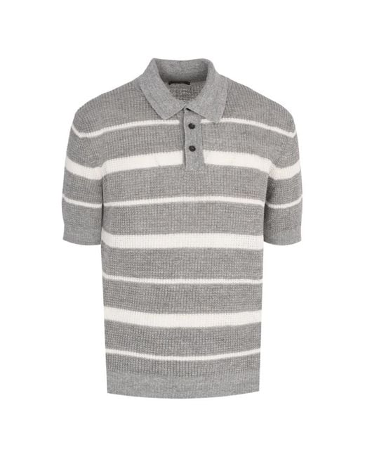 Peserico Gray Stripe-Pattern Waffle-Knit Sweater for men