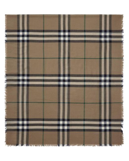 Burberry Natural Raw-cut Checked Wool Scarf