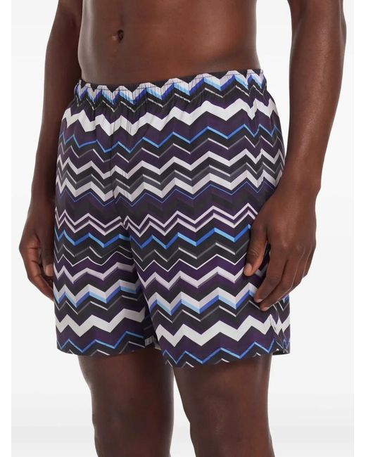 Missoni Blue Zigzag-Pattern Swim Shorts for men