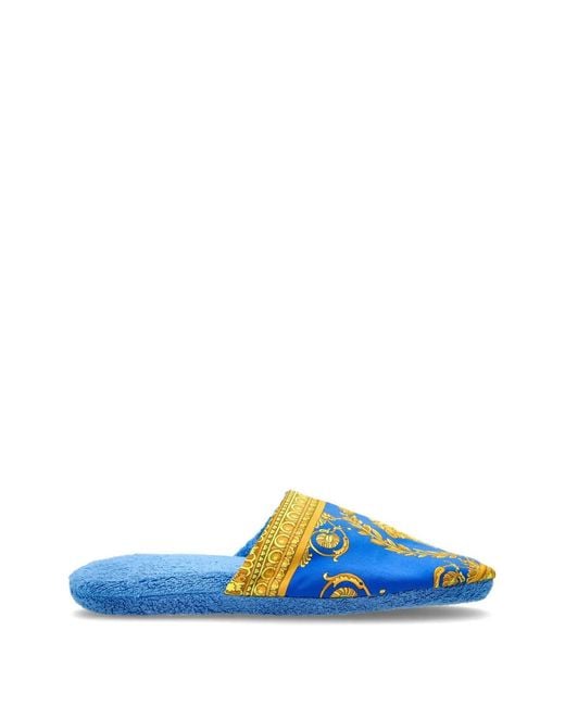 Versace Blue Medusa Barocco-Print Slippers
