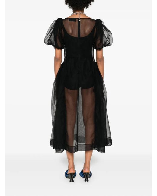Simone Rocha Black Puff-Sleeve Sheer Dress