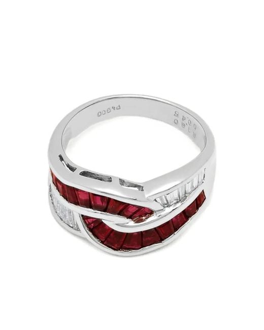 Jewels Aficionado Natural Platinum Ruby Diamond Knot Ring