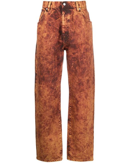 NAMACHEKO Red Dyed Stonewashed Straight-leg Jeans for men