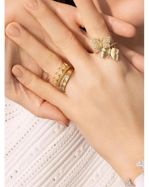 Tanya Farah Metallic Kissing Butterlfies Diamond Bypass Ring